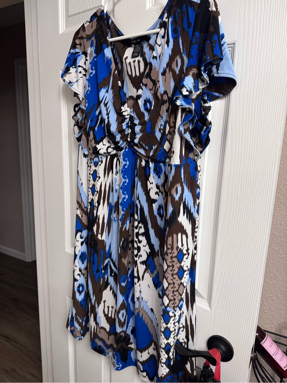 Style & Co. Blue, White & Brown Abstract Midi Dress